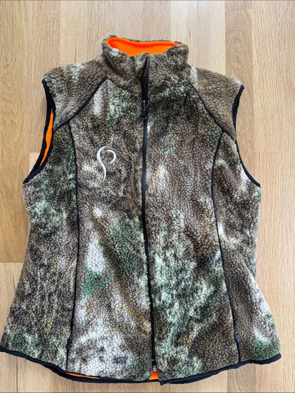 Prois Hunting Apparel Blaze Camo Thick Fleece Vest Womens sz X Small‎ Reversible